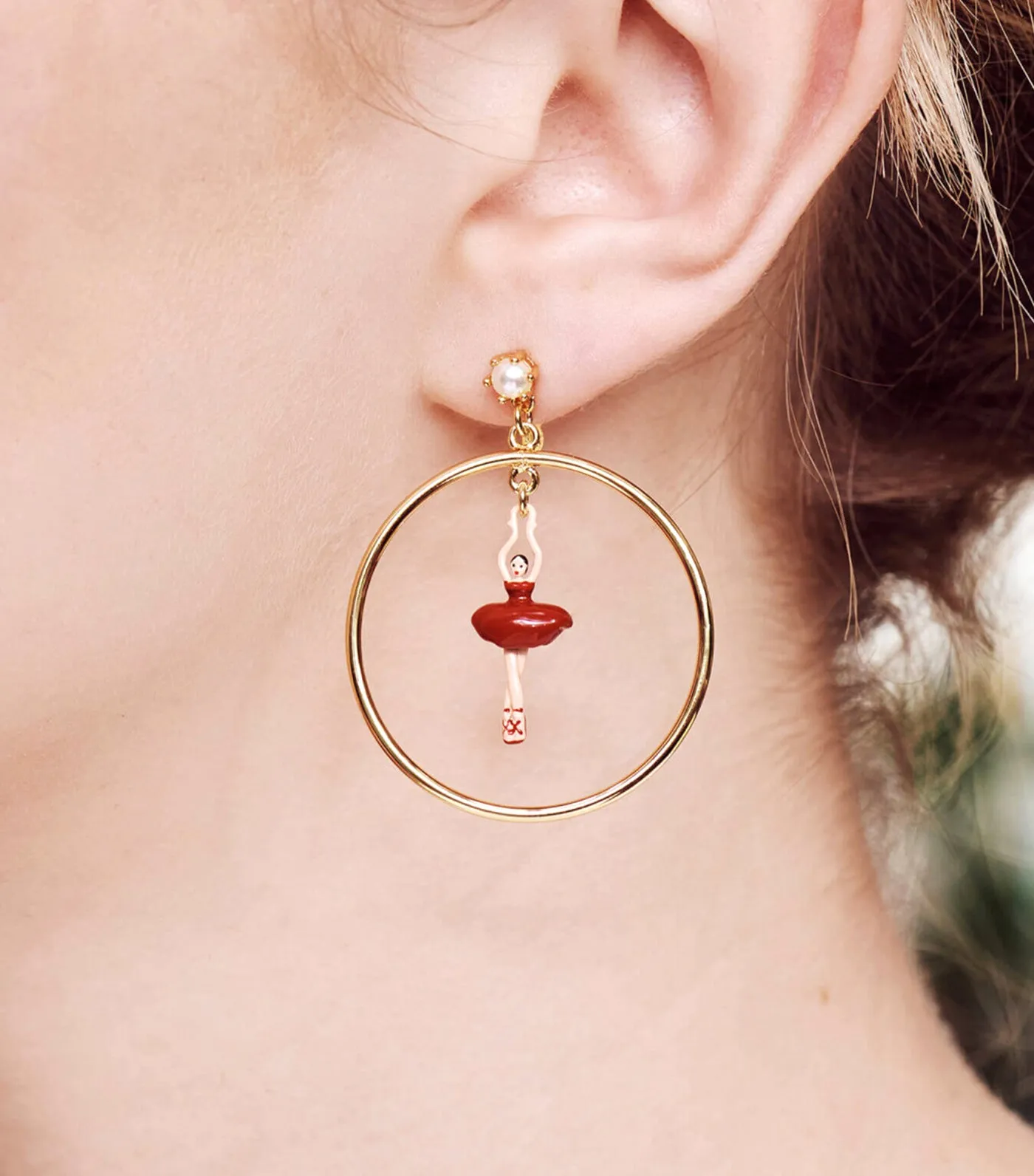 Red Tutu Ballerina Hoop Earrings