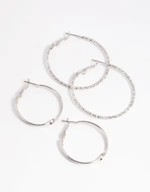 Rhodium Wide Hoop Earring Set