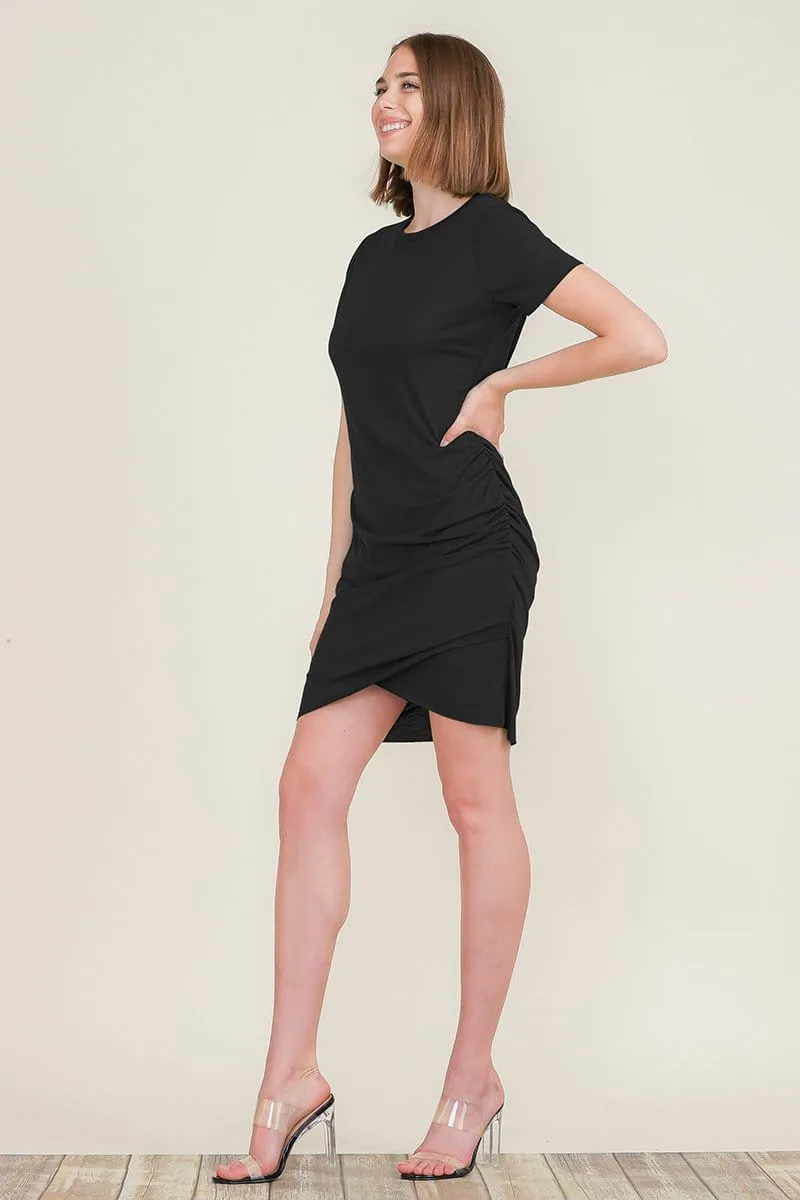 Ruched Dress Bodycon with Side Shirring T-Shirt Mini Dress Sundress