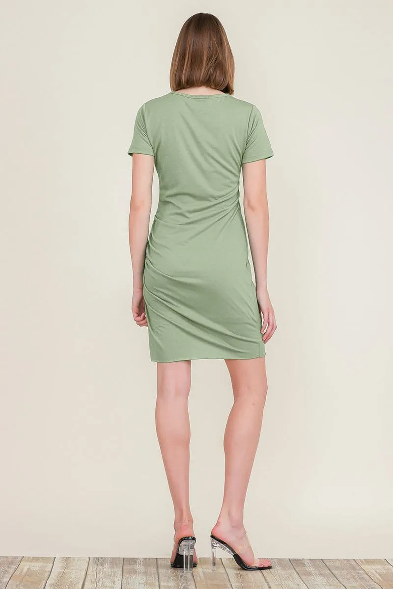 Ruched Dress Bodycon with Side Shirring T-Shirt Mini Dress Sundress