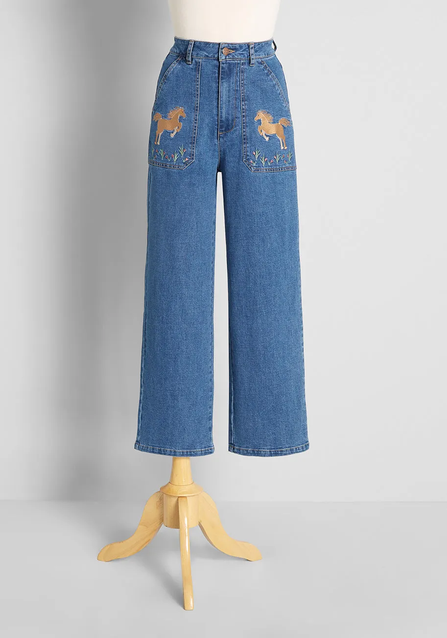 Runaway Rodeo Embroidered Wide-Leg Jeans