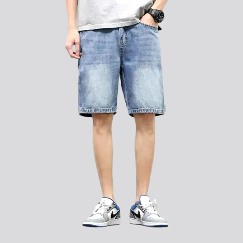 Sanded knee-length jeans shorts