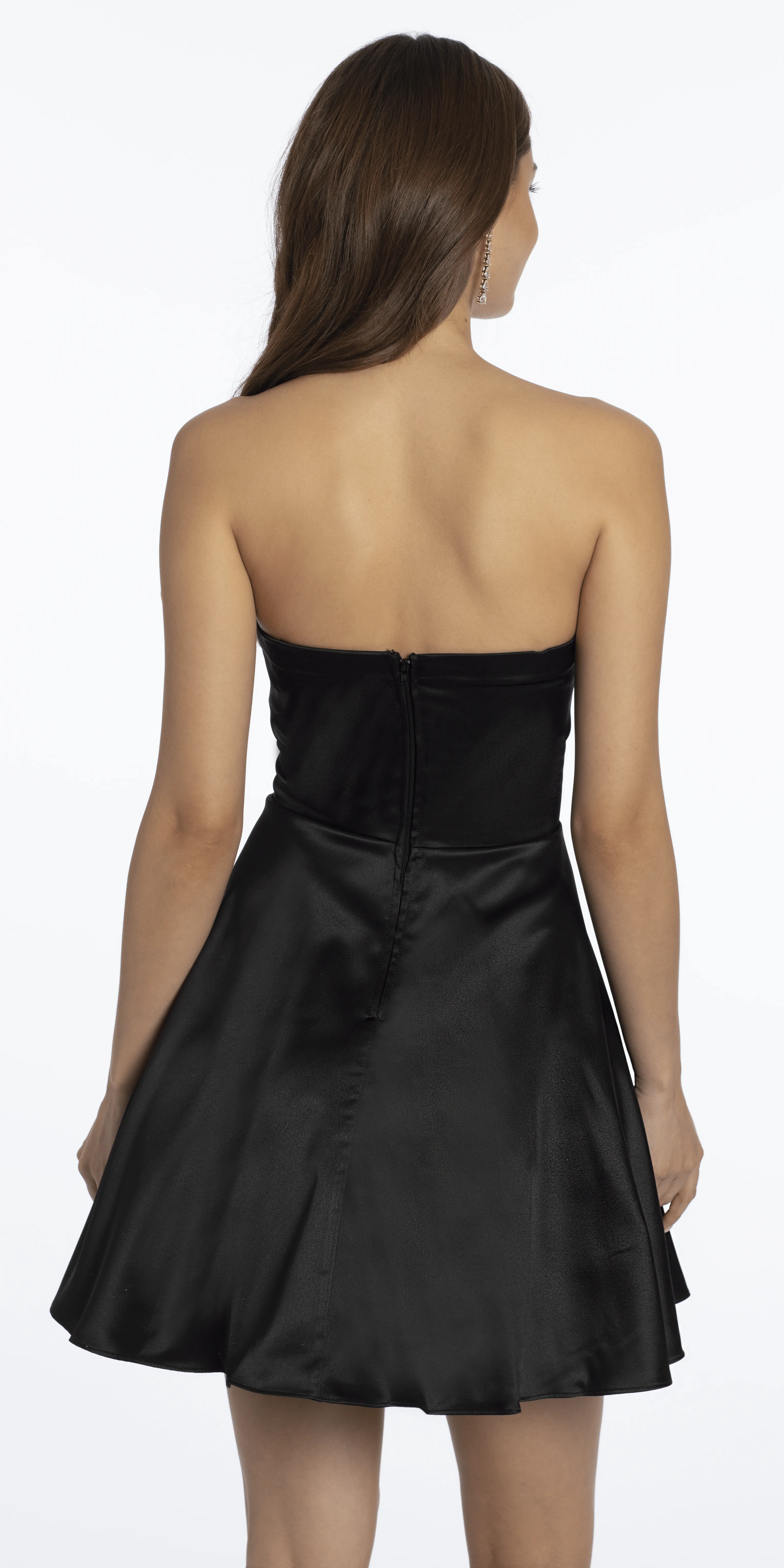 Satin Pleated Skater Dress with Contrast Bow