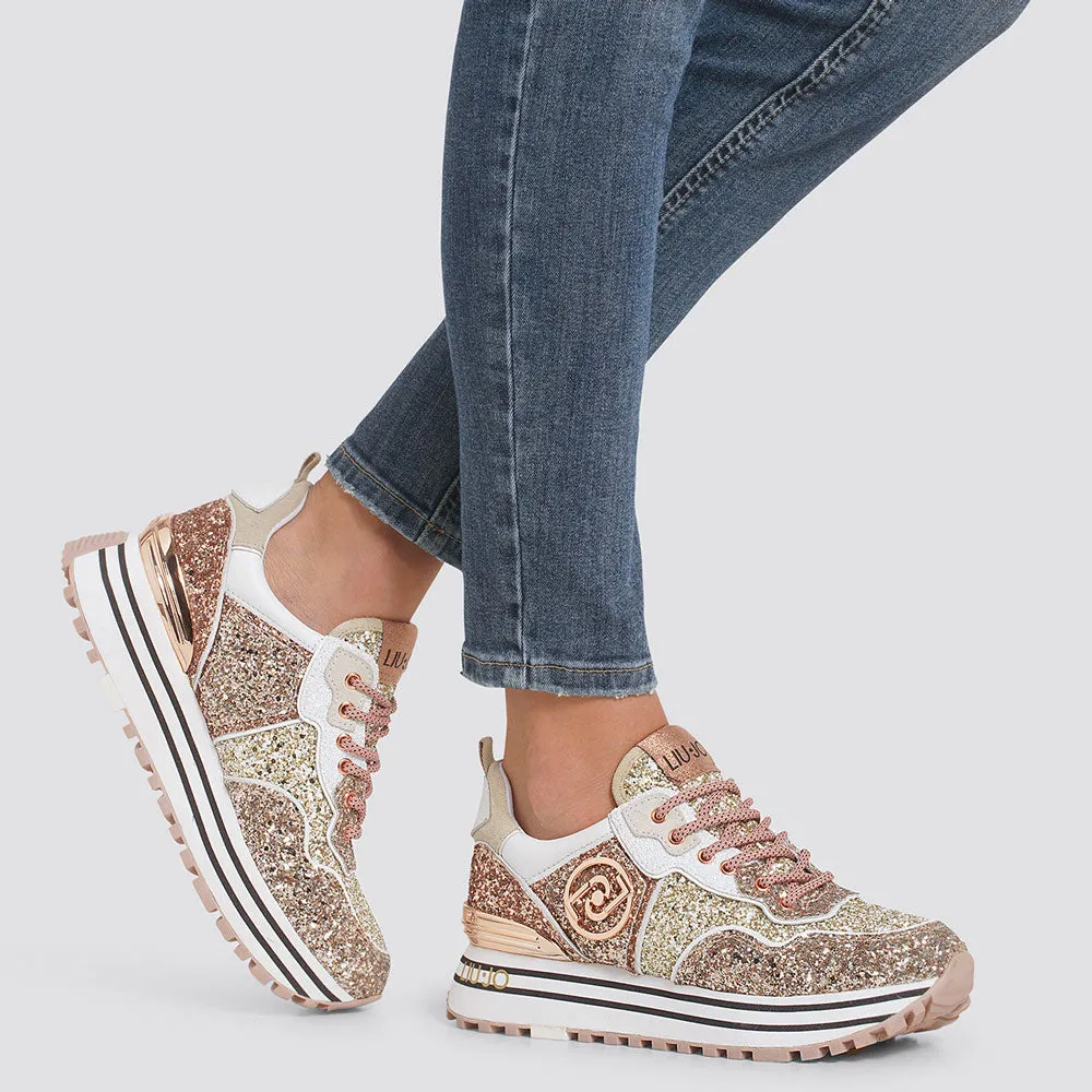 Scarpe Donna LIU JO Sneakers Platform con Glitter colore Rose Gold