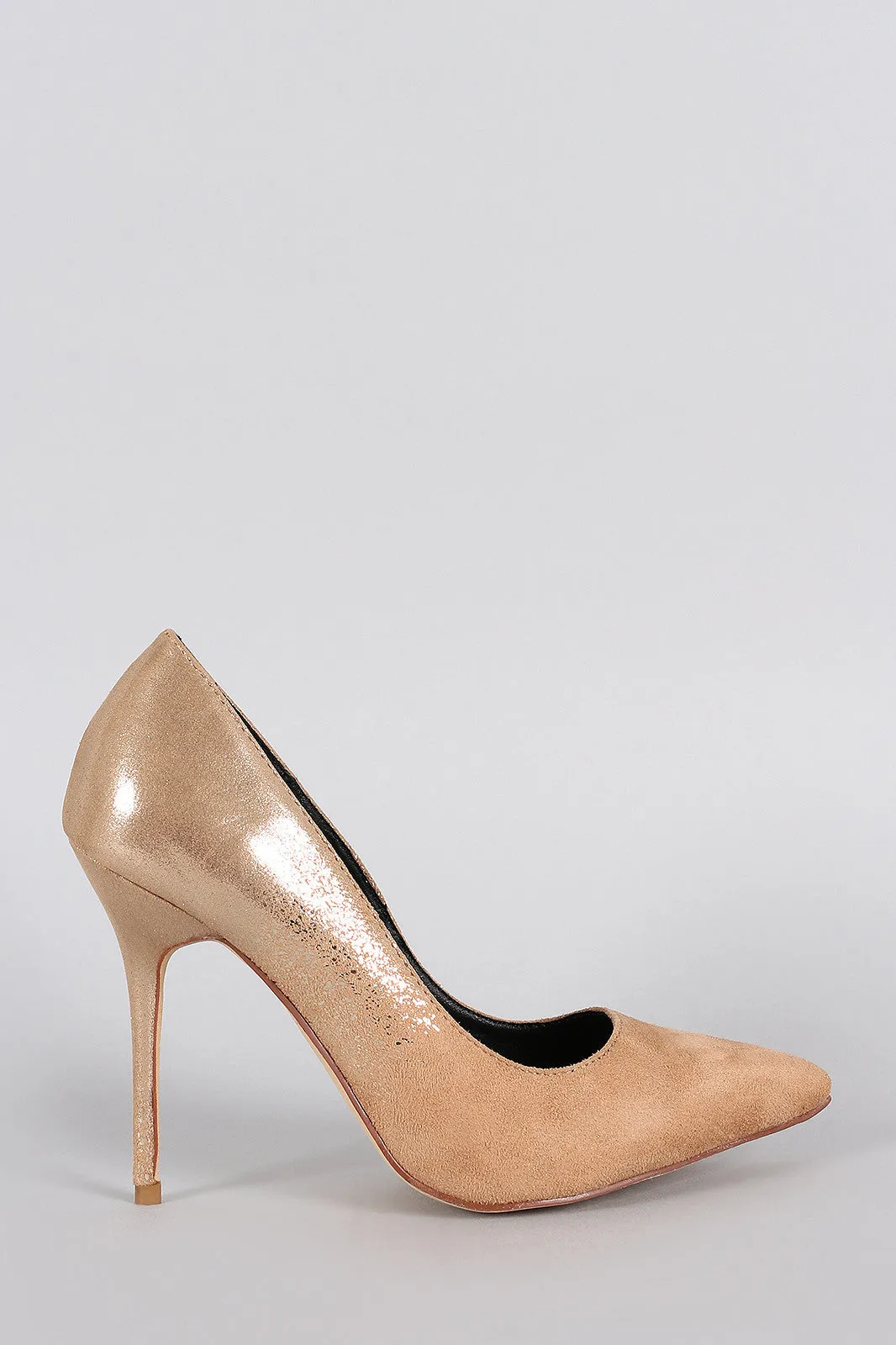 Shimmery Metallic Suede Pointy Toe Pump