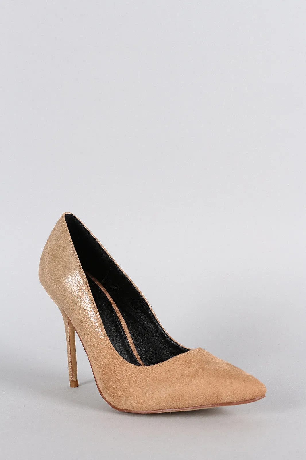 Shimmery Metallic Suede Pointy Toe Pump