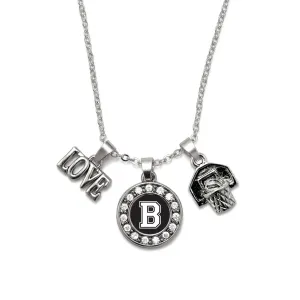 Silver Basketball Hoop - Sports Initial B Circle Charm Classic Necklace