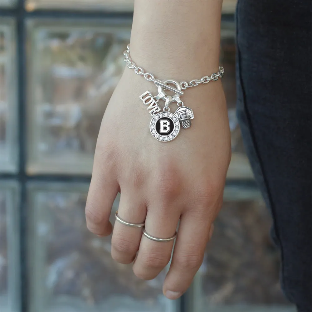 Silver Basketball Hoop - Sports Initial B Circle Charm Toggle Bracelet