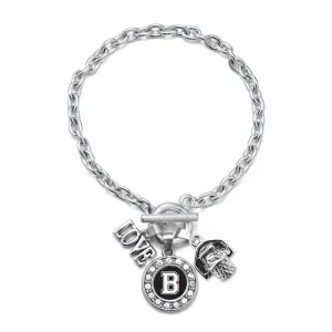 Silver Basketball Hoop - Sports Initial B Circle Charm Toggle Bracelet