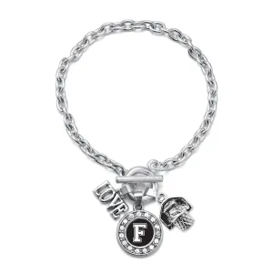 Silver Basketball Hoop - Sports Initial F Circle Charm Toggle Bracelet