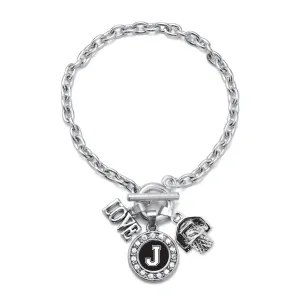 Silver Basketball Hoop - Sports Initial J Circle Charm Toggle Bracelet