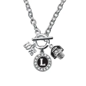 Silver Basketball Hoop - Sports Initial L Circle Charm Toggle Necklace