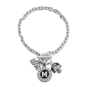 Silver Basketball Hoop - Sports Initial M Circle Charm Toggle Bracelet