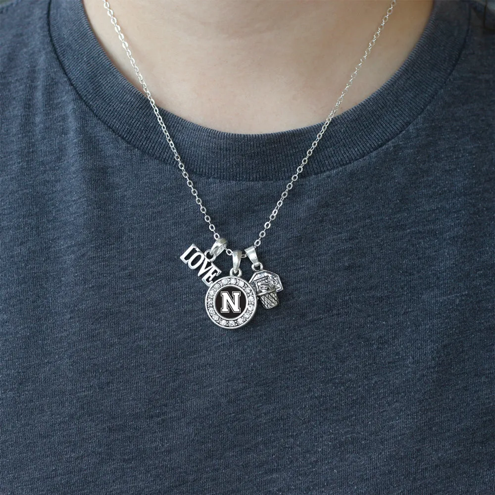 Silver Basketball Hoop - Sports Initial N Circle Charm Classic Necklace