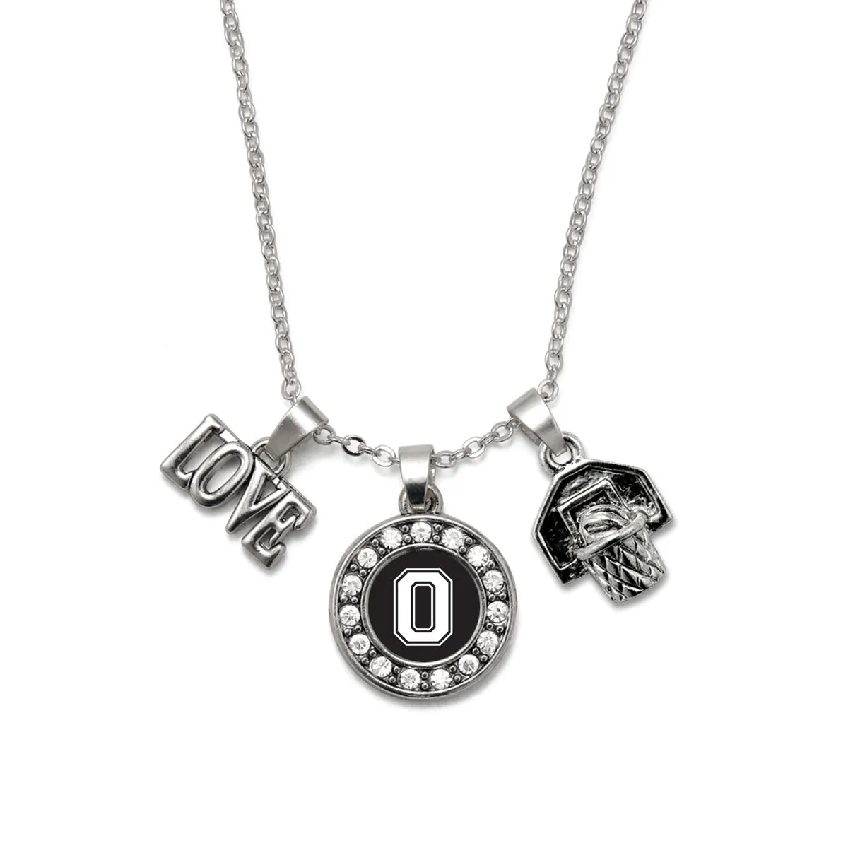 Silver Basketball Hoop - Sports Initial O Circle Charm Classic Necklace