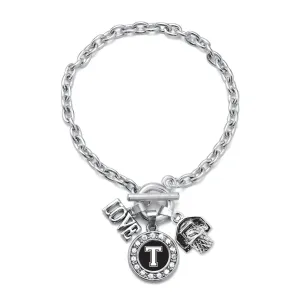 Silver Basketball Hoop - Sports Initial T Circle Charm Toggle Bracelet