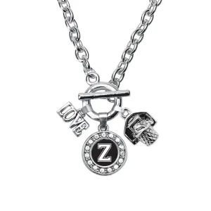 Silver Basketball Hoop - Sports Initial Z Circle Charm Toggle Necklace