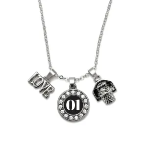 Silver Basketball Hoop - Sports Number 01 Circle Charm Classic Necklace