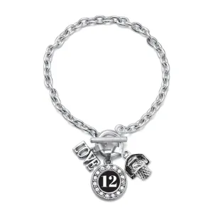 Silver Basketball Hoop - Sports Number 12 Circle Charm Toggle Bracelet