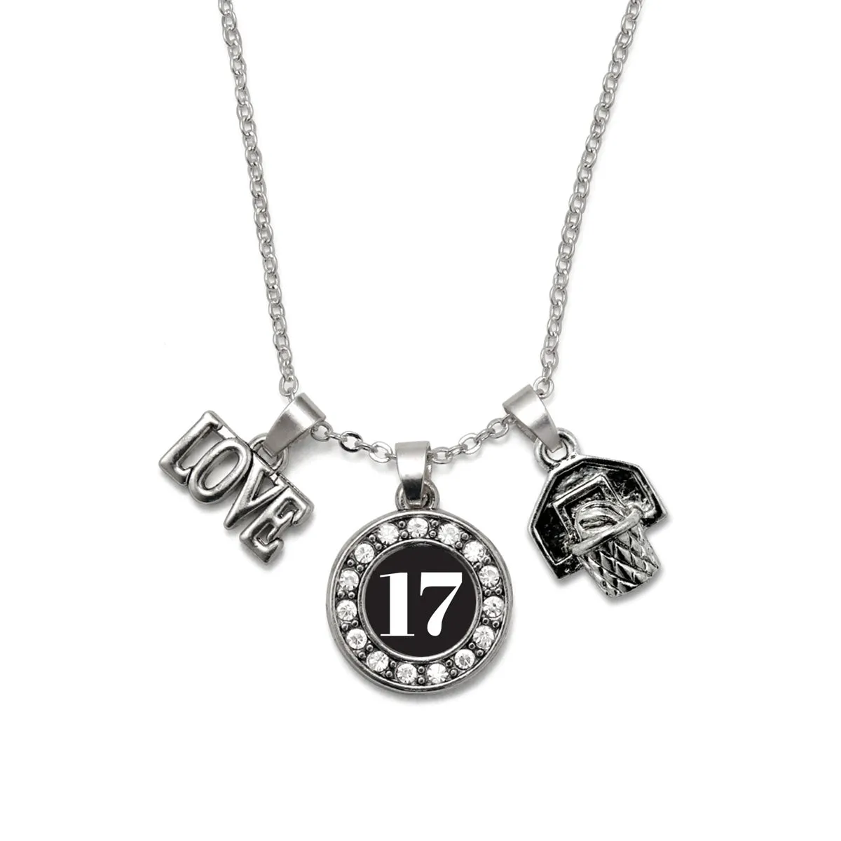 Silver Basketball Hoop - Sports Number 17 Circle Charm Classic Necklace