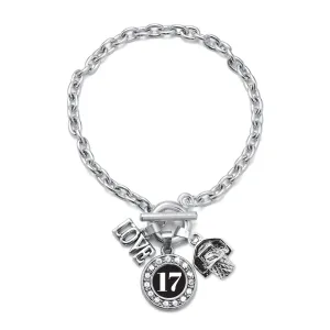 Silver Basketball Hoop - Sports Number 17 Circle Charm Toggle Bracelet