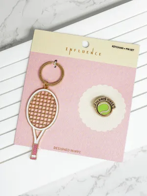 Sports Enamel Key Chain & Pin Set - Tennis