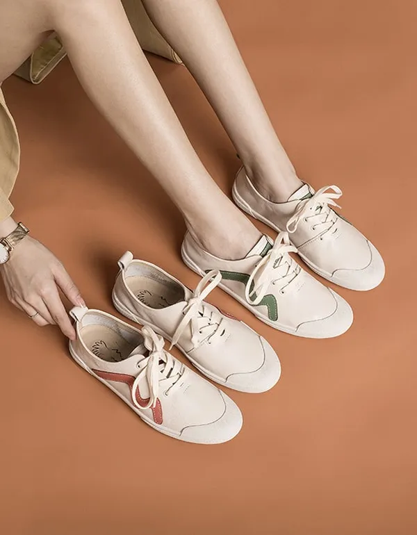 Spring Autumn Women Leather Sneaker White