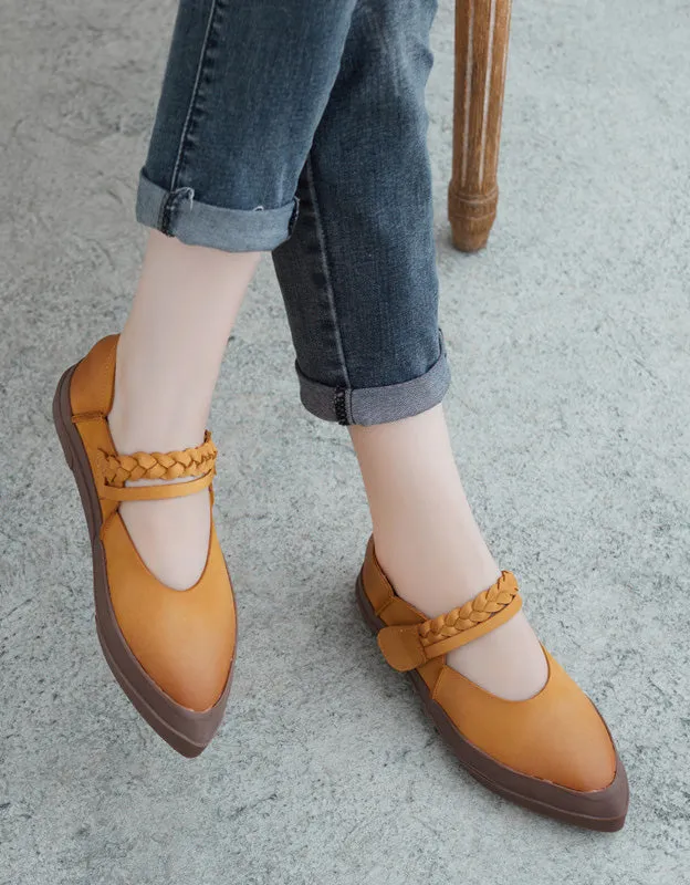 Spring Pointed Toe Retro Leather Flat Shoes