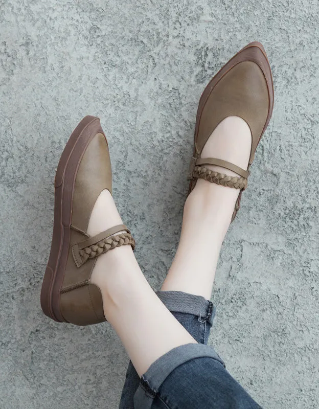 Spring Pointed Toe Retro Leather Flat Shoes