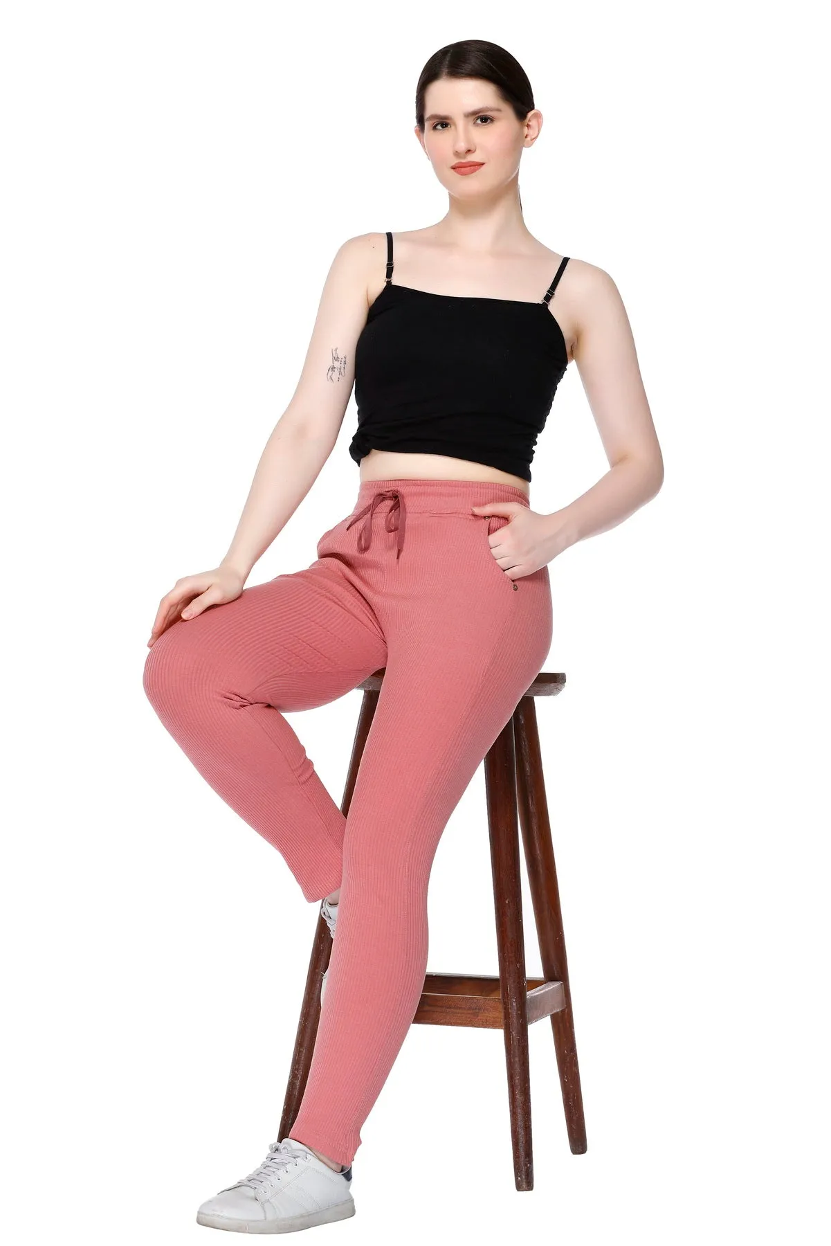 Stretchable Cord Knit Lower For Women Combo - Rosy Pink /Mango