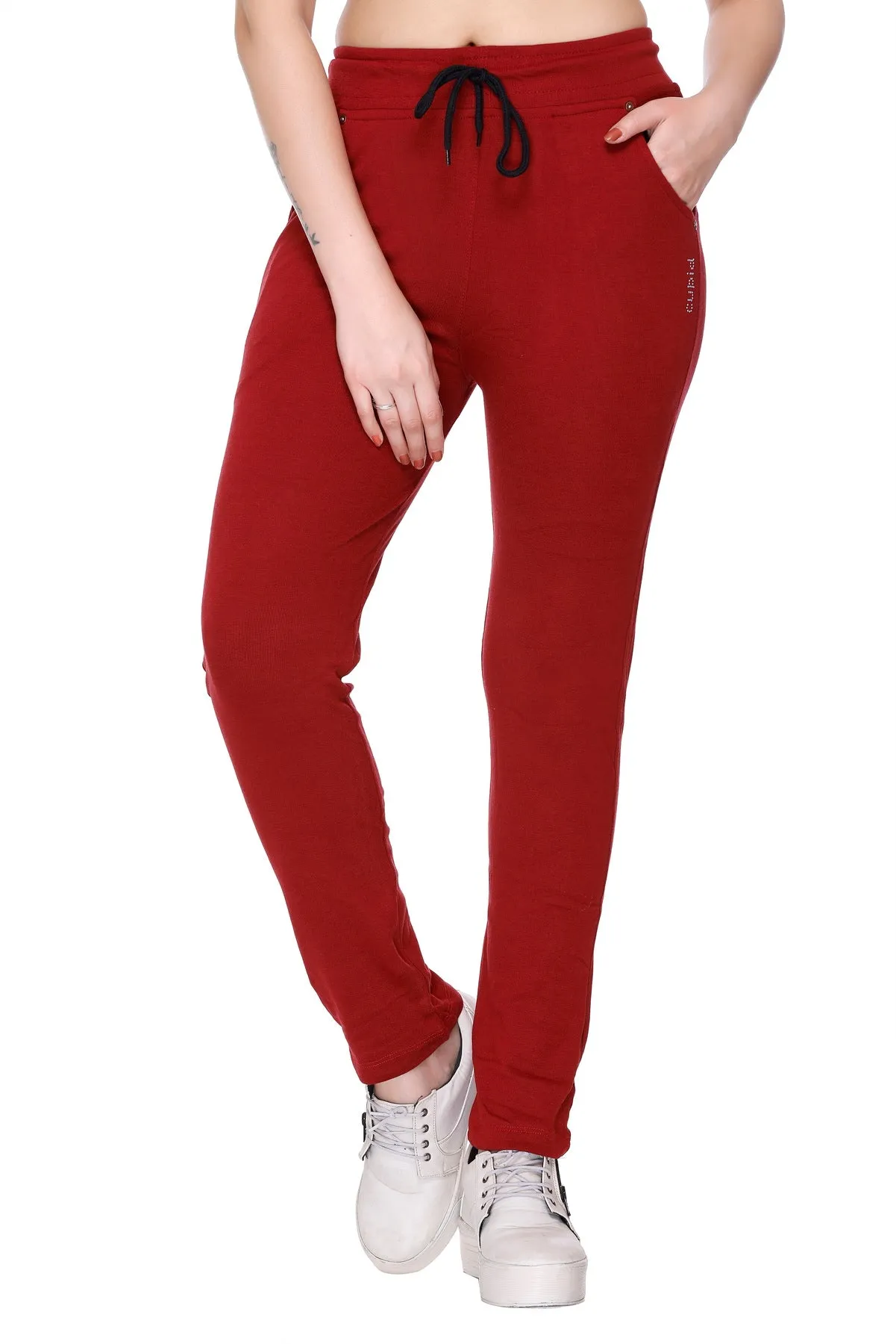 Stretchable Track Pant For Women - Cotton Lycra - Maroon