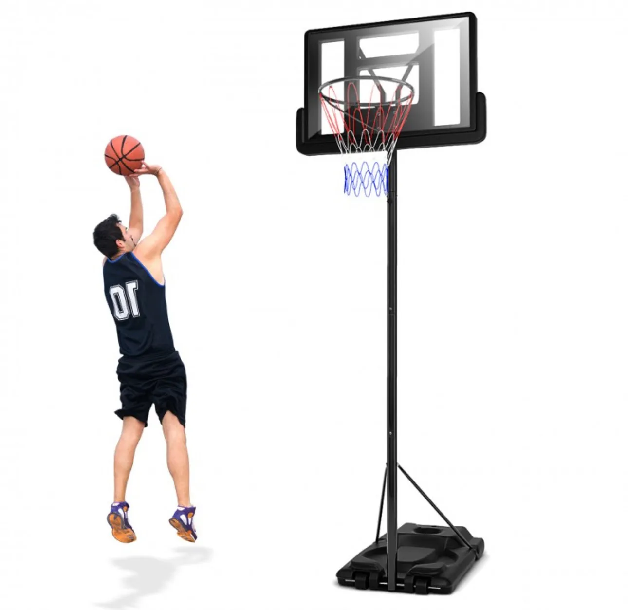 Super Cool Shatterproof Backboard Basketball Net Hoop With (2) Nets | Height Adjustable | Heavy Duty | Indoor | Outdoor | Easy Set Up | Sturdy Base