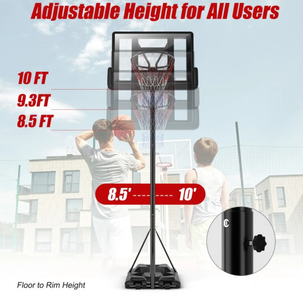 Super Cool Shatterproof Backboard Basketball Net Hoop With (2) Nets | Height Adjustable | Heavy Duty | Indoor | Outdoor | Easy Set Up | Sturdy Base