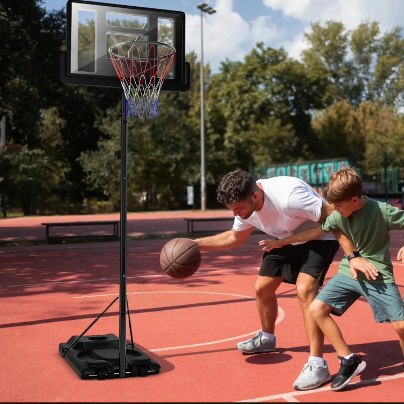 Super Cool Shatterproof Backboard Basketball Net Hoop With (2) Nets | Height Adjustable | Heavy Duty | Indoor | Outdoor | Easy Set Up | Sturdy Base