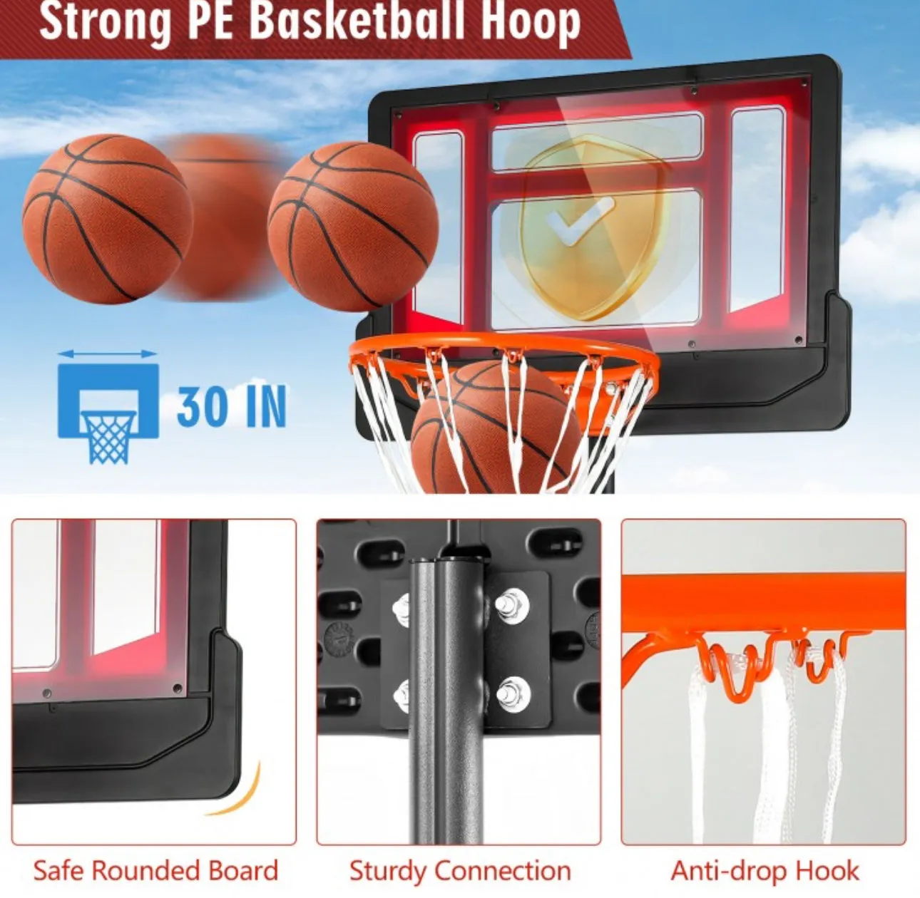 Super Fun Portable Adjustable Height Basketball Net Hoop With Wheels | 4.3ft-8.2ft | Indoor | Outdoor