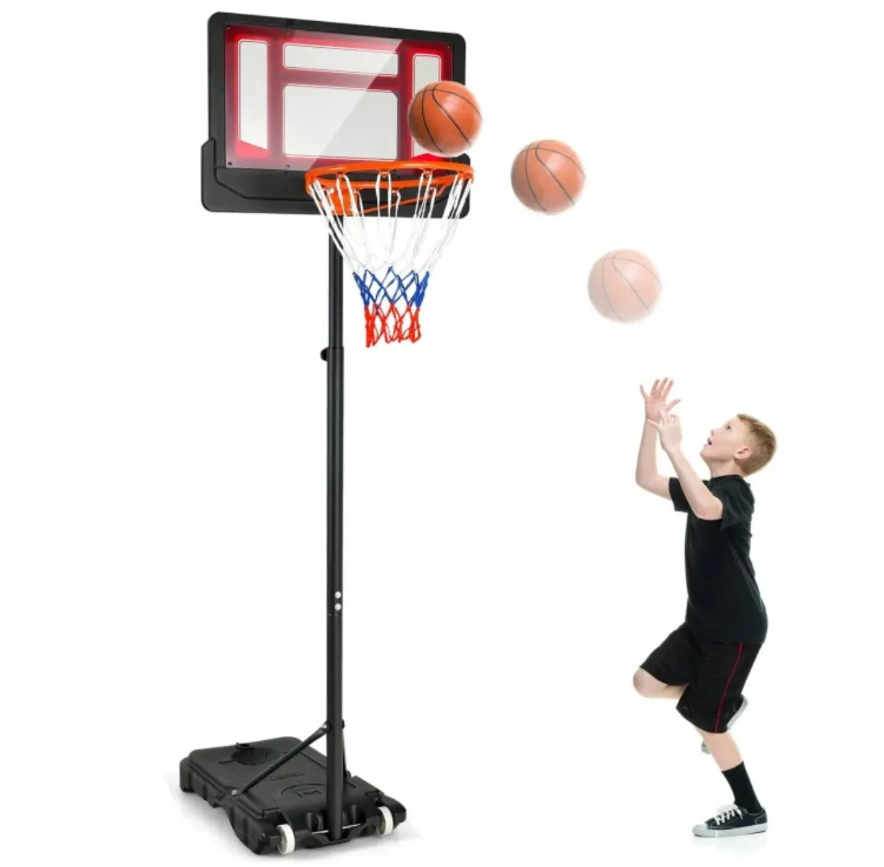 Super Fun Portable Adjustable Height Basketball Net Hoop With Wheels | 4.3ft-8.2ft | Indoor | Outdoor