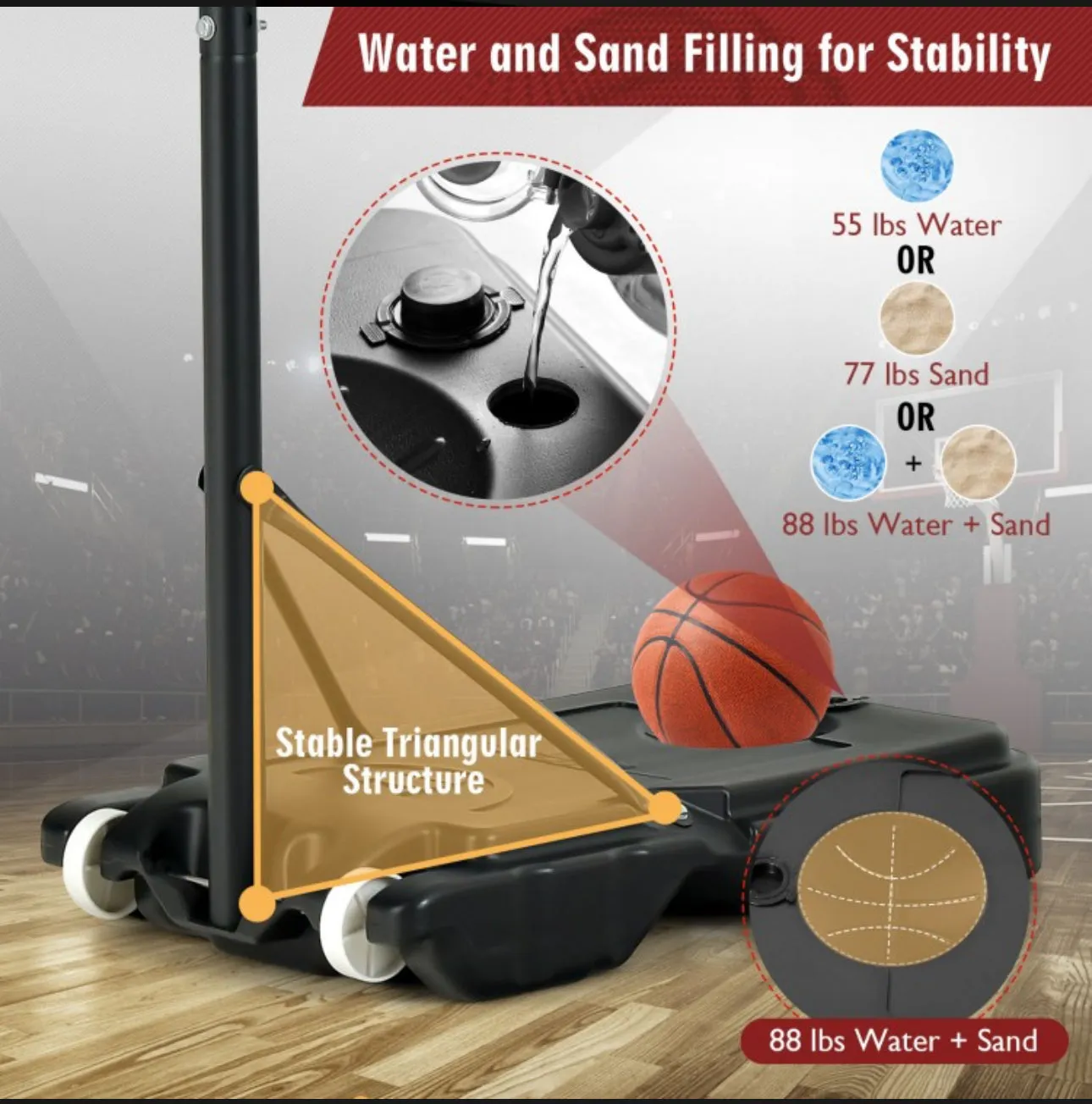 Super Fun Portable Adjustable Height Basketball Net Hoop With Wheels | 4.3ft-8.2ft | Indoor | Outdoor