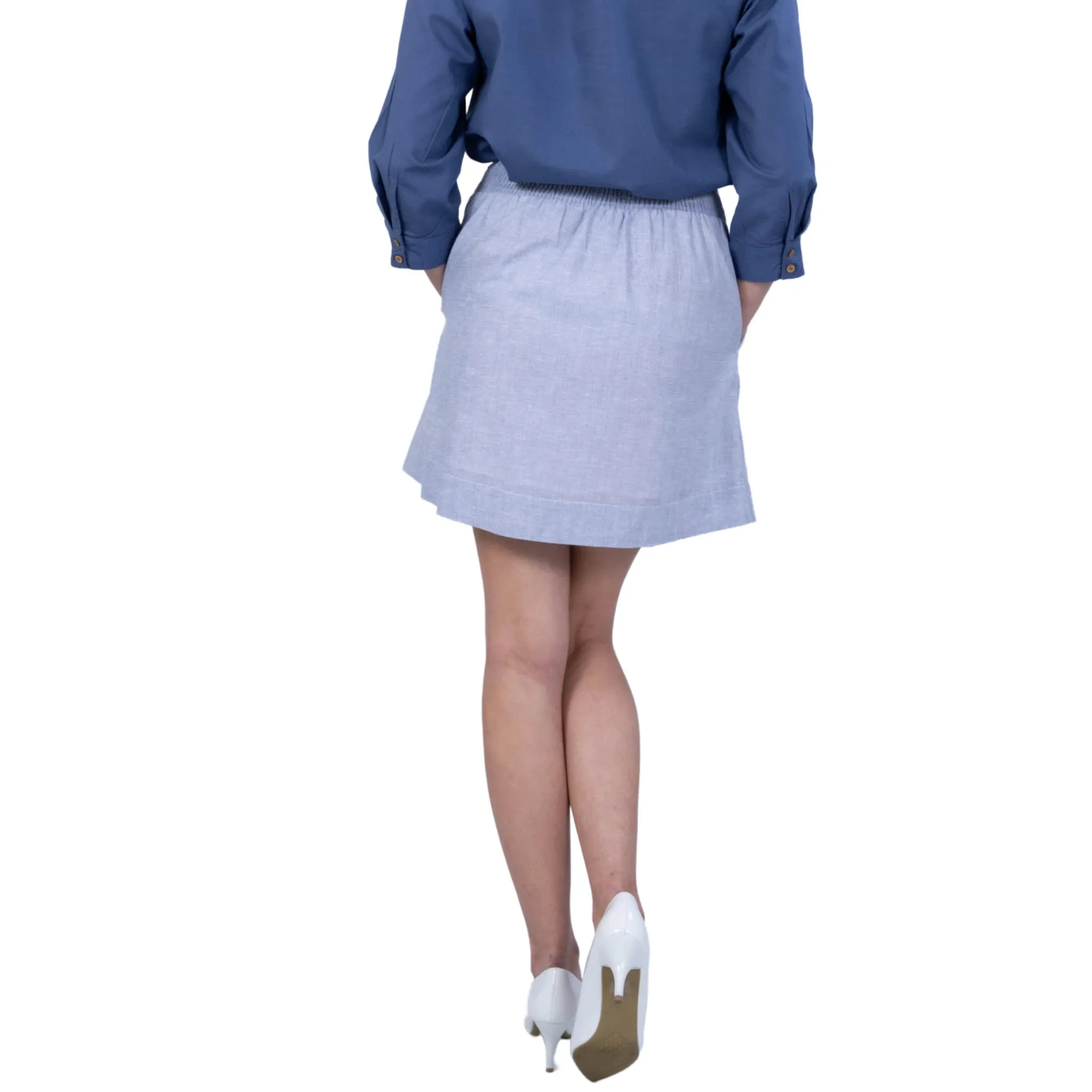 Sustainable Elegance: Light Blue Self Print Elegance Linen Cotton Skirt