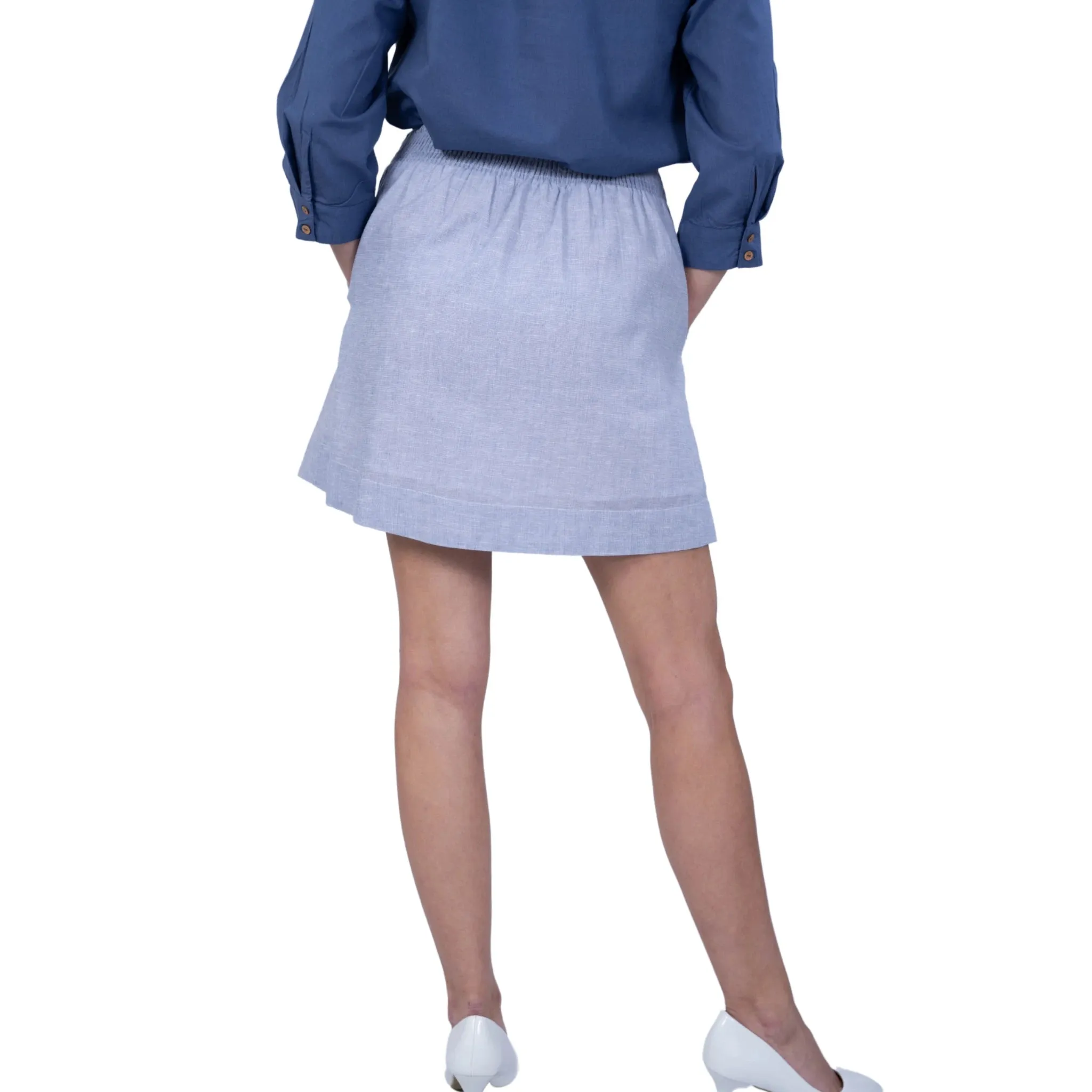 Sustainable Elegance: Light Blue Self Print Elegance Linen Cotton Skirt