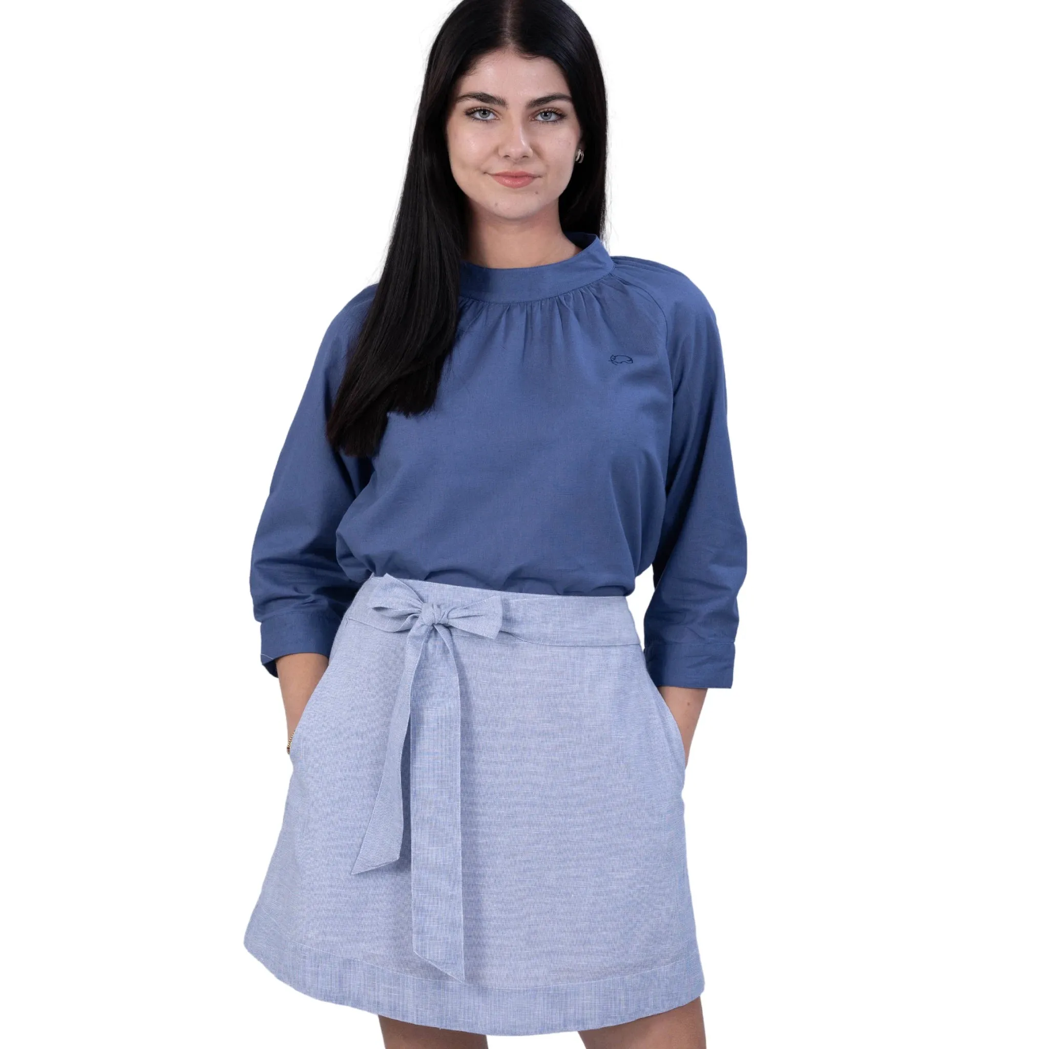 Sustainable Elegance: Light Blue Self Print Elegance Linen Cotton Skirt