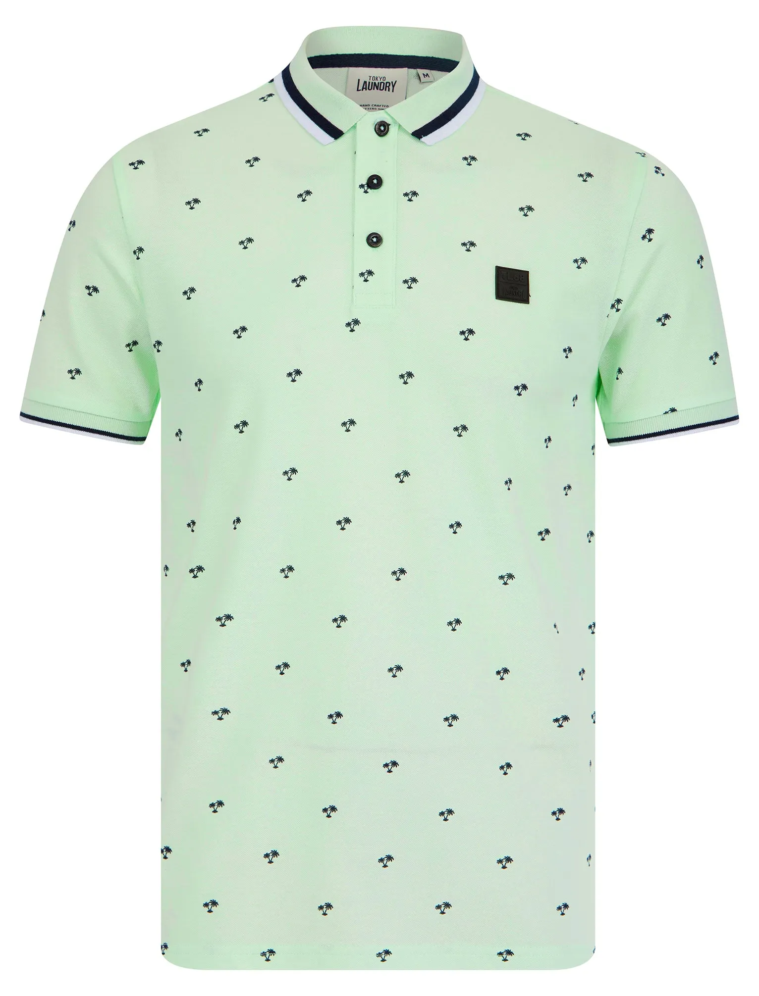 Tierra Cotton Pique Tropical Hawaiian Print Polo Shirt in Hint Of Mint - Tokyo Laundry