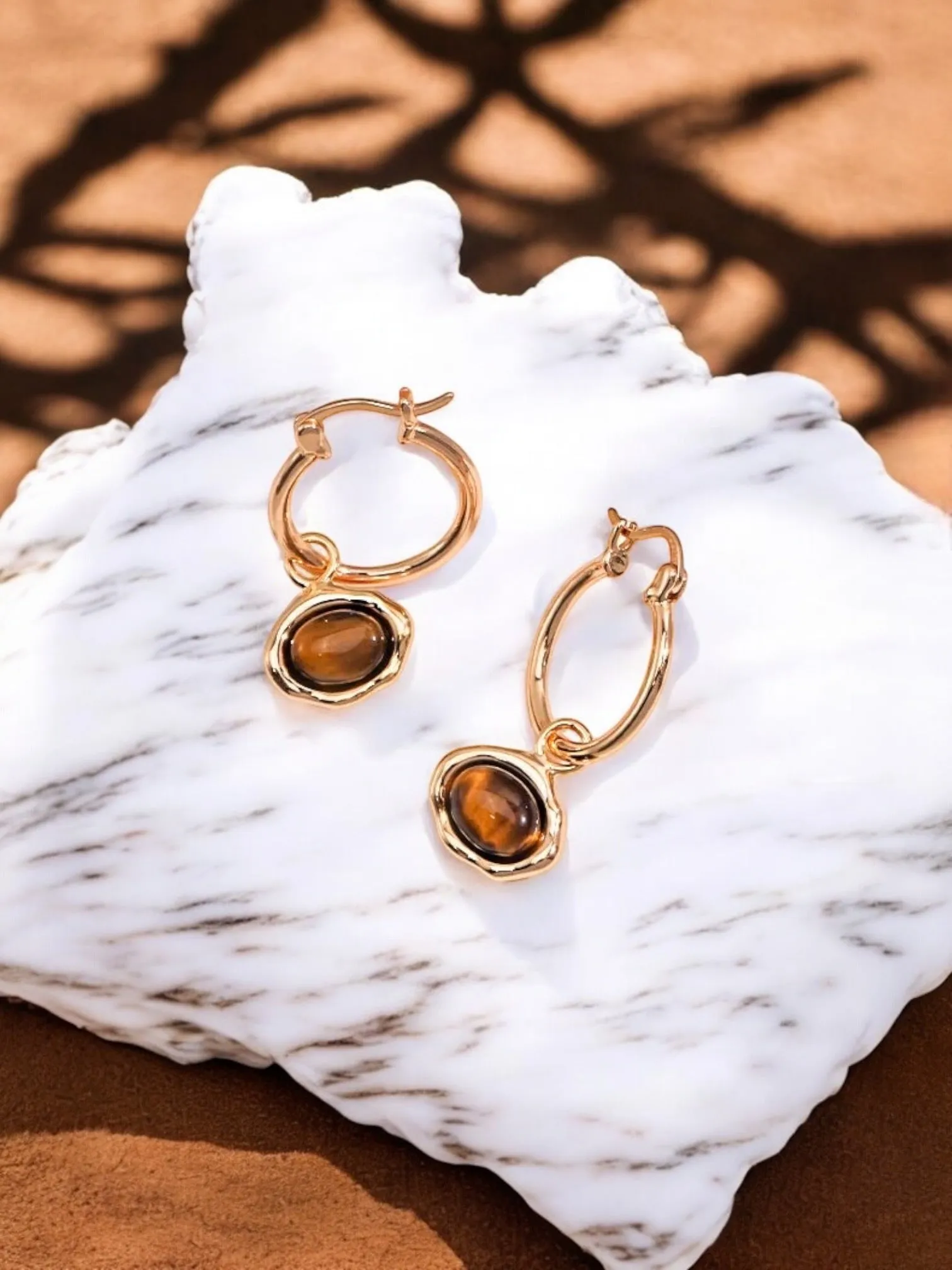 Tigrina - Classic Brown Tiger Eye Hoop Earrings