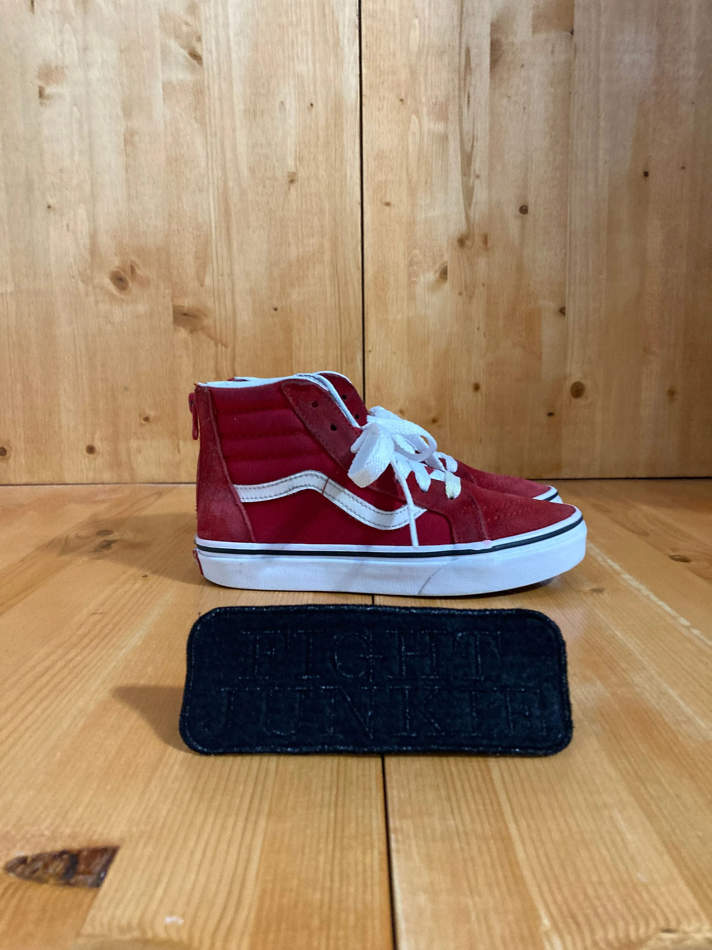 VANS SK8 HI CORE CLASSIC Youth Size 2.5 High Top Fabric & Suede Shoes Sneakers Red 721356