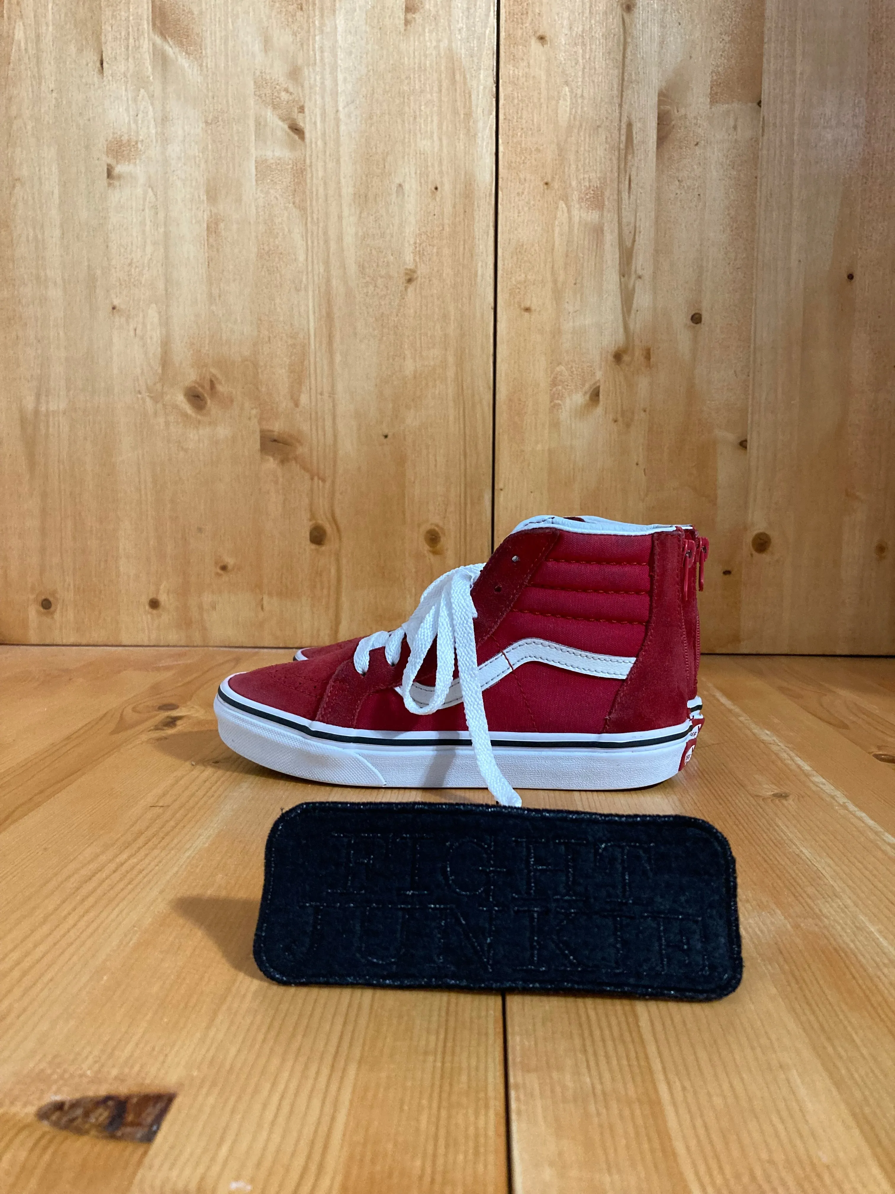 VANS SK8 HI CORE CLASSIC Youth Size 2.5 High Top Fabric & Suede Shoes Sneakers Red 721356