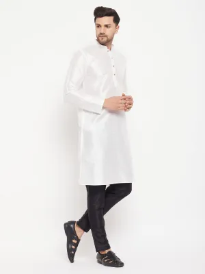 VASTRAMAY Men's White Cotton Silk Kurta Set