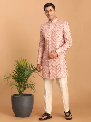 Vastramay Pink Mirror Sherwani Set