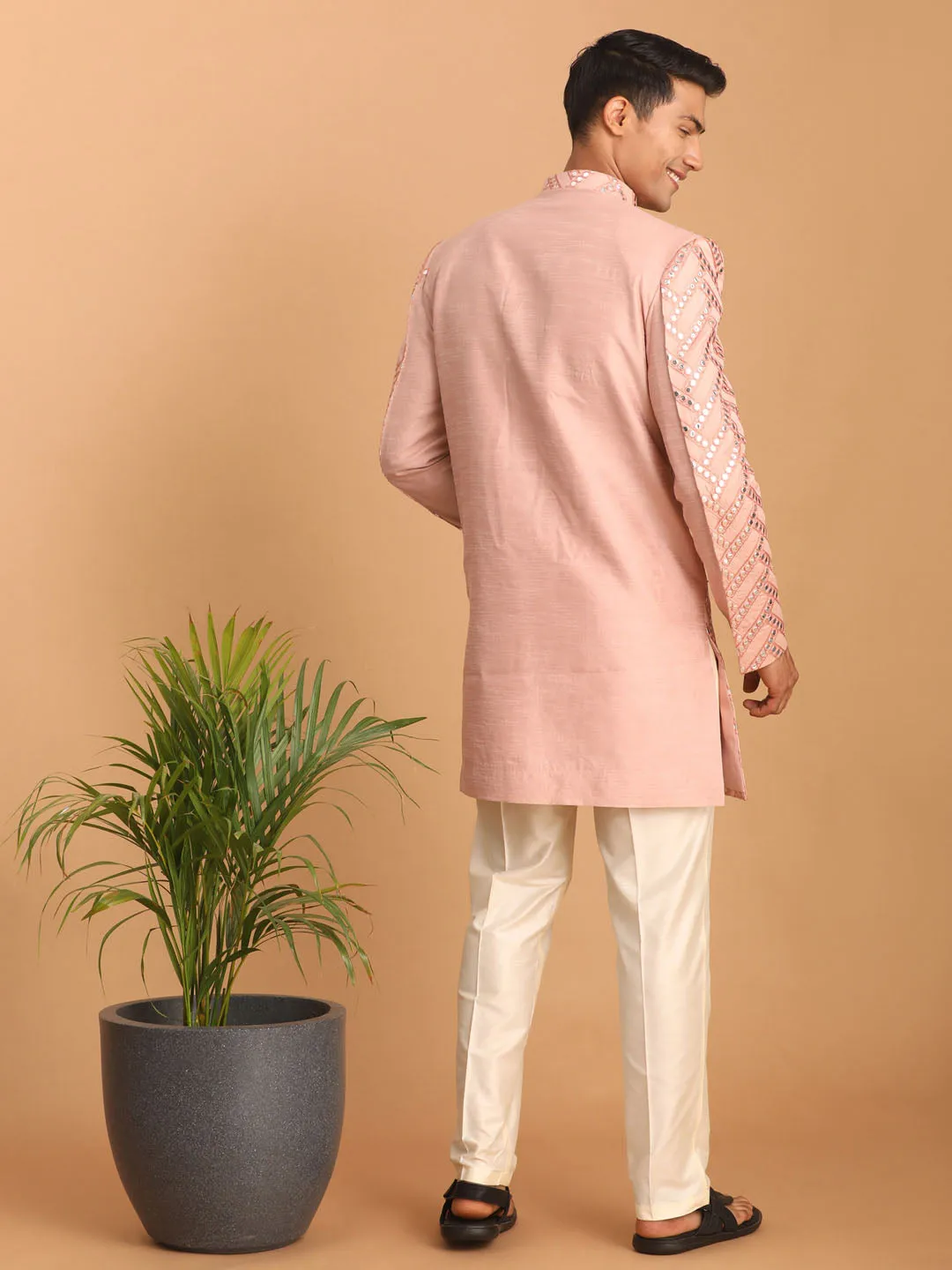 Vastramay Pink Mirror Sherwani Set