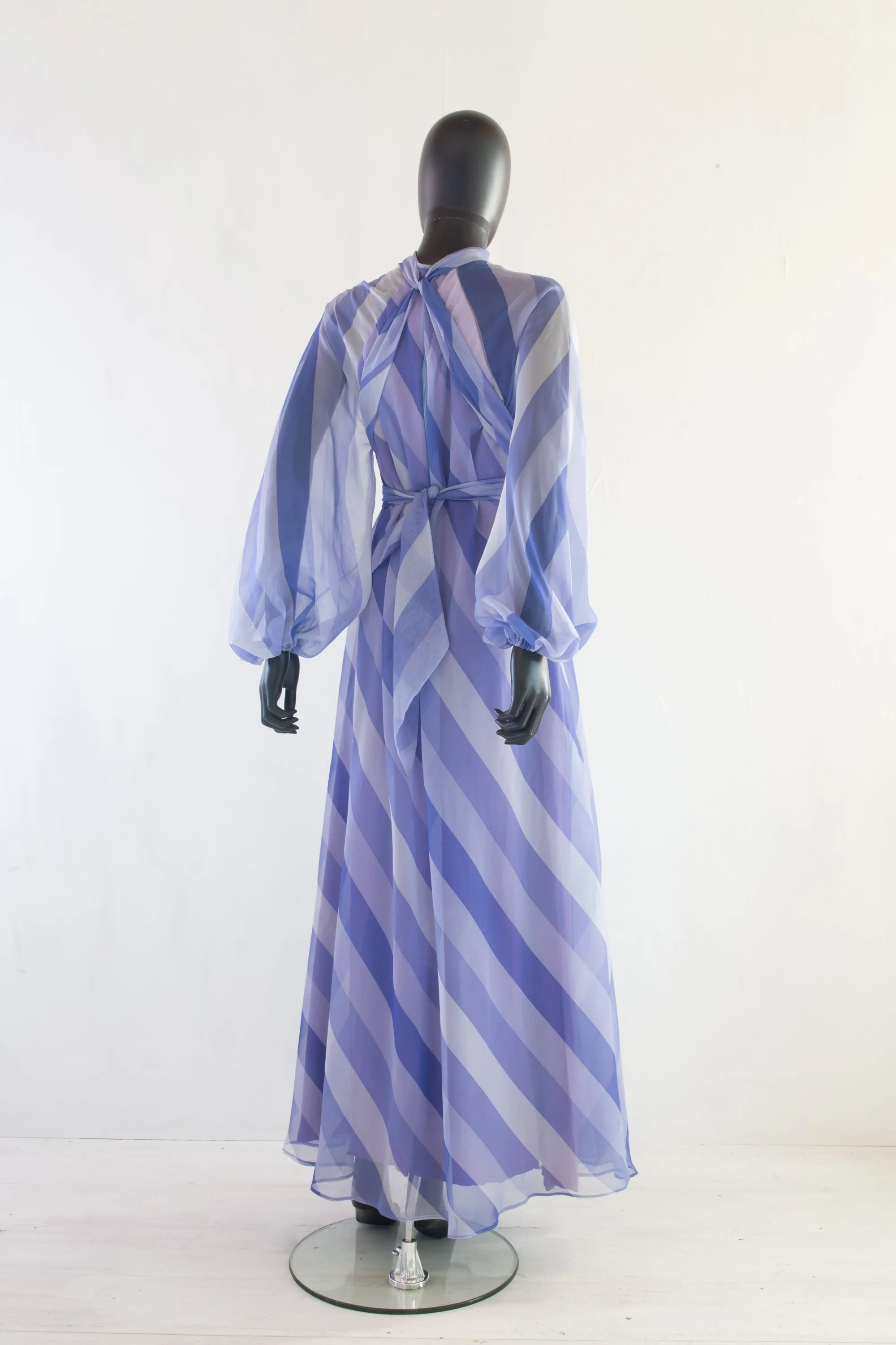 Vintage 1970s Purple Chiffon Stripe Maxi Dress