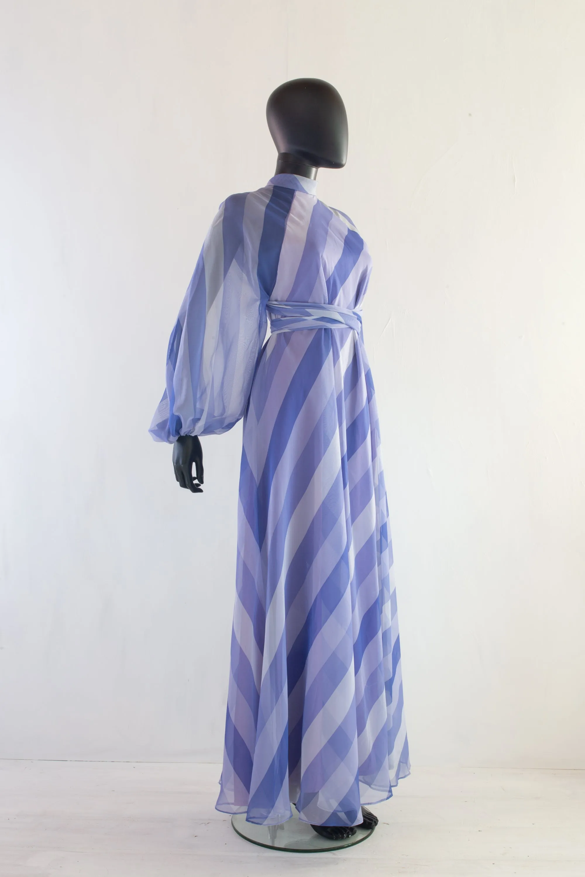 Vintage 1970s Purple Chiffon Stripe Maxi Dress