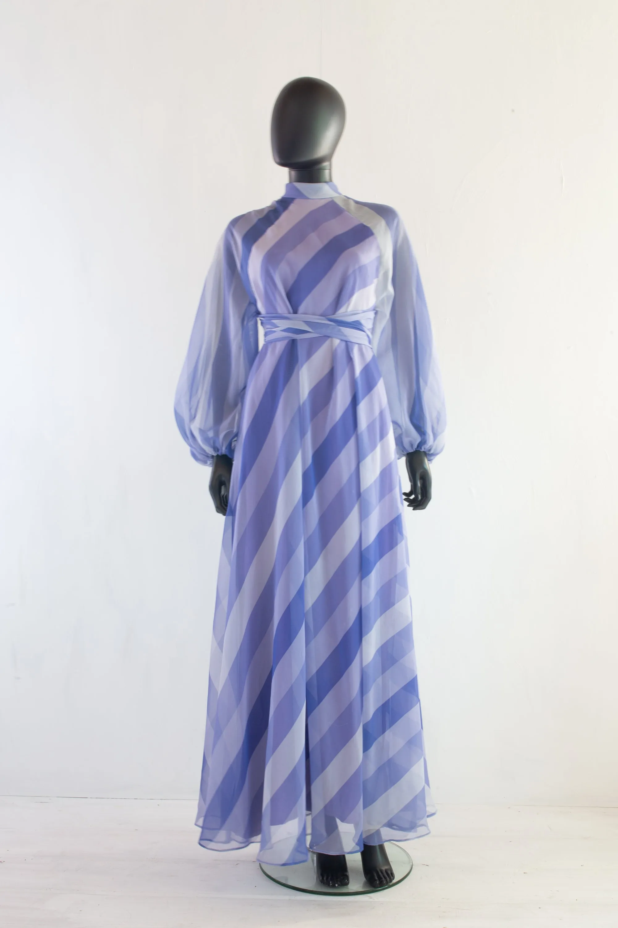 Vintage 1970s Purple Chiffon Stripe Maxi Dress